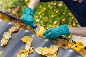 installion of a Leesburg, VA gutter filled with leaves