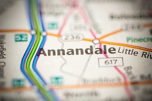close up of Annandale, Virginia on a map