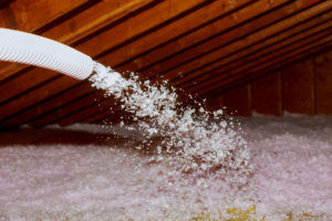 Blown-in insulation in attic